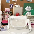 Detail of white cross-body bag with transparent PVC window and adjustable wide strap - Bag + Insert Board / White