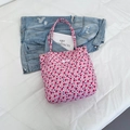 Roze bloemen shopper met pixel rasterpatroon en comfortabele schouderbanden voor dagelijks - Roze