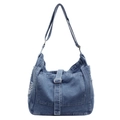 Vintage washed denim tote bag with distressed details and adjustable shoulder strap - Light Blue