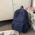 Sac à dos bleu marine minimaliste grande capacité avec poche avant et étiquette - Bleu