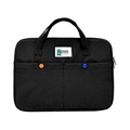 Minimalist black laptop bag with dual handles and stylish colored button pockets - Black Laptop Bag