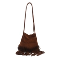 Sac bandoulière marron en daim synthétique avec de longues franges de style bohème - Beige