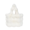 Chic white faux fur plush tote bag with soft texture for autumn and winter style - White