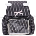 Cute black polka dot ita bag featuring white wings and transparent window display - Black