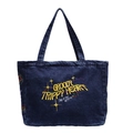 Sac cabas en jean bleu marine vintage avec broderie colorée Groovy Trippy Heart - Bleu foncé