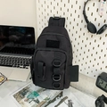 Tactical black nylon crossbody shoulder bag with D-rings and Molle webbing design - Black