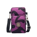 Mini crossbody phone bag with purple camouflage print and multi-zipper pockets - Purple Camo
