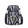 Mini crossbody phone bag with zebra pattern, double zipper pockets and sport logo - Zebra Print