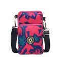 Mini crossbody phone bag with abstract magenta and navy pattern and dual zipper pockets - Rose Red Leaves