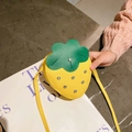 Cute yellow strawberry girls crossbody bag with sparkling rhinestones and leaf detail - Yellow