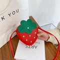 Cute red strawberry shaped crossbody bag for girls with green leaves and metal studs - Red