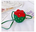 Cute green strawberry-shaped girls' crossbody bag with red flower and silver rhinestones - Green