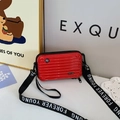 Mini red hardshell suitcase crossbody bag with Forever Young lettered wide strap - Red