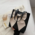 Black tote bag with large cream bow detail and dual top handles for women - Black Base White Bow