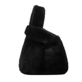 Chic black plush faux fur wrist bag with unique single loop handle design for women - Black
