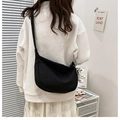 Black nylon crescent bag with adjustable strap and cute white tiger plush pendant - Black