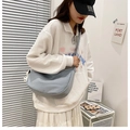 Gray-blue nylon crescent crossbody bag for women with minimalist half-moon shape - Lake Blue