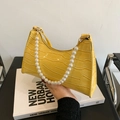 Chic yellow crocodile pattern underarm bag featuring an elegant white pearl handle strap - Yellow