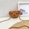 Simpatico borsello a tracolla in peluche a testa di orsetto marrone con cordino per bimbe - Cioccolato