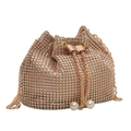 Glinsterende bucket bag met strass-steentjes, gouden ketting en parelaccenten - Goud
