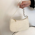 Retro corduroy underarm bag in cream white with a stylish metal chain strap - Metal Chain Style / Chain White