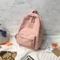 Sac à dos en nylon rose clair imperméable à grande capacité avec logo en cuir - Rose