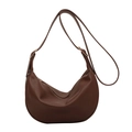 Minimalist brown faux leather crescent crossbody bag with adjustable gold-tone metal strap - Coffee