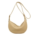 Minimalist cream crescent shoulder bag in soft PU leather with adjustable strap - Yellow