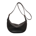 Minimalist black hobo shoulder bag in premium synthetic leather with gold hardware - Black