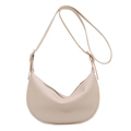 Minimalist beige hobo shoulder bag with crescent shape and gold zipper detail - Off White