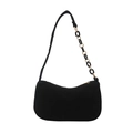 Mini bolso de hombro en pana negra para mujer con cadena decorativa y correa ancha - Negro