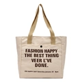 Minimalist beige canvas tote bag with front pocket and decorative typography for women - 37*30 / Off White