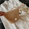 Handgewebte Eimer-Tasche aus Baumwolle mit großer Perle und Umhängegurt für Damen - Khaki