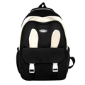 Mochila linda en blanco y negro para niñas con orejas de conejo y logo de moda - Negro