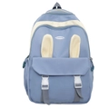 Linda mochila escolar azul y blanca con orejas de conejo y hebilla delantera - Azul