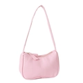 Pink minimalist PU leather shoulder crescent bag with smooth zipper closure for women - Pink