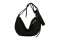 Black nylon crescent hobo bag with braided rope shoulder strap and zip closure - Black