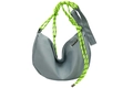 Gray nylon half-moon crossbody bag with neon green knotted shoulder strap - Light Blue