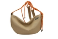 Khaki nylon crescent crossbody bag with decorative orange rope strap and side label - Khaki