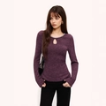 Slim fit deep purple knit top with diamond-embellished teardrop neckline detail - S / Purple
