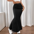 Falda larga de sirena negra de talle alto con elegantes detalles fruncidos laterales - 2XL / Negro