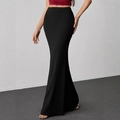 Elegant high-waisted black mermaid skirt with a slim fit and flowing fishtail hemline - XS / Black