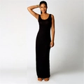 Detail view of the sleek black sleeveless maxi dress with a fitted bodycon silhouette - 3XL / Dresses / Black