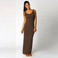 Detailed close-up of dark brown slim-fit tank dress with elegant ribbed fabric texture - 3XL / Coffee