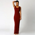 Full-length detail of a slim-fit burgundy sleeveless maxi dress with elegant round neck - 3XL / Dresses / Burgundy
