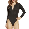 Body nero a maniche lunghe da donna con scollo Henley a bottoni e vestibilità slim - S / Nero