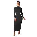 Close-up of sleek black high-neck bodycon maxi dress showing fitted fabric texture - S / Black