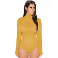 Body a maniche lunghe con collo alto da donna in giallo senape con vestibilità slim - S / Giallo
