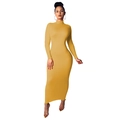 Detail of the mustard yellow long sleeve turtleneck slim fit maxi dress for women - S / Yellow