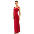 Detailansicht des roten Bodycon-Kleides mit seitlicher Raffung und hohem Beinschlitz - S / Rot